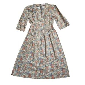Vintage Handmade Carolyn Shoaf Floral Calico Midi Dress M Cottagecore Prairie